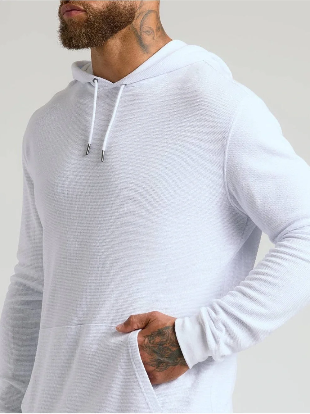 True Classic Men’s White Waffle Knit Hoodie Modal Cotton Pullover NWT